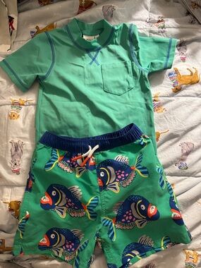 Mini Boden swim top and trunks 4/5